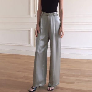 Hong Kong Style Luxury Acetate Satin Casual Trousers Women High Waist Drape Loose Straight Leg Pants Autumn Fashion plus Size