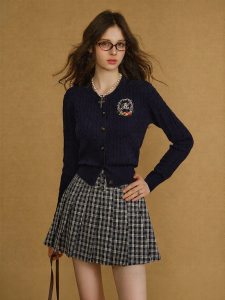 BANANA CICI | New Fall Embroidered School Style Round Collar Knitted Cardigan