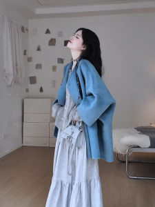 XUECAIQI | Winter Elegant Blue Korean Style Matching Coat Skirt Set