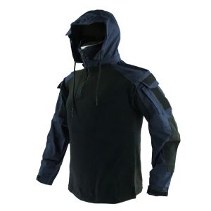 Áo Sơ Mi Chiến Thuật Dài Tay Nam Khóa Kéo 1/4 Chất Liệu Ripstop Có Mũ Màu Xanh Hải Quân Họa Tiết Rằn Ri Dùng Cho Airsoft Câu Cá Chất Liệu Cotton Thoáng Khí