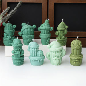 New Christmas Style Cactus Potted Silicone Candle Mold 3D Succulent Aromatherapy Plaster Soap Resin Making Mould Christmas Decor