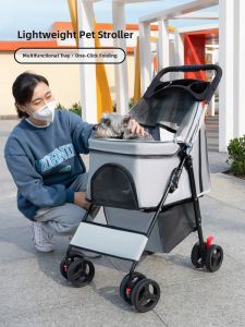 Foldable Easy Installation Pet Stroller with Tray