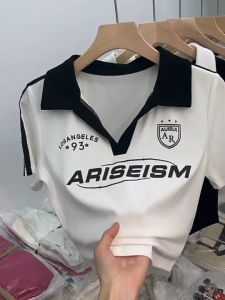 เสื้อโปโล เสื้อครอบครอง เสื้อแฟชั่นผู้หญิง 🥕 จัดส่งจากกรุงเทพ สไตล์ Y2K สไตล์อเมริกันย้อนยุค สีพื้น สําหรับผู้หญิง