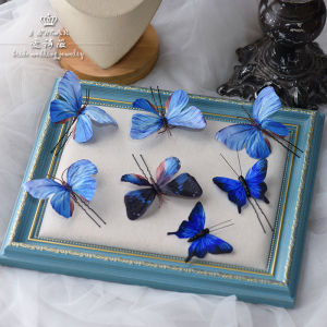 Ashiwei Retro Court Style Blue Butterfly Hairpin for Brides Wedding Gown Qipao Morning Dress Hanfu Hair Accessories