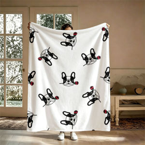 BILIBILI | French Bulldog Rose Flannel Blanket Perfect for Sofa Office Bed Travel Sleep Read Relax Camping Four Season Use