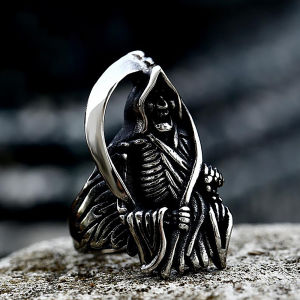 Vintage Unique Grim Reaper Skull Ring for Men Gothic 316L Stainless Steel Death Skull Rings Cool Domineering Jewelry Wholesale
