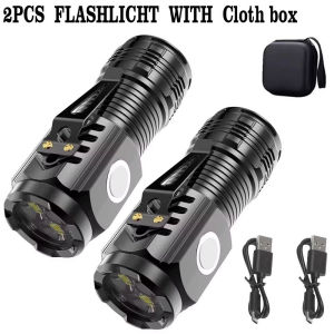 Portable Brightness Mini 3LED Flashlight with Pen Clip，Night Walking Rechargeable Waterproof Emergency Spotlight Outdoor Torch