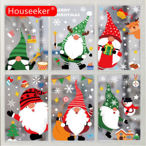 Houseeker Christmas Glass Window Stickers Santa Elk Sticker For Home Shopping Mall Xmas Wall Decals New Year Decoration