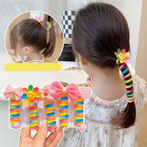 Braided Spiral Hair Band Bowknot Rainbow Coil Hair Ties Colorful Telephone Wire Hair Bands No Crease Hair Ties Ponytail Holder Hair Ties for Women Girl