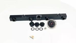 Black Aluminum Fuel Pressure Regulator Gauge Fuel Rail Kit Fit FOR HONDA K20 K20a K24 K24a RSX CIVIC SI INTEGRA EP3 with Gauge