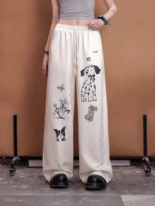 unifree | Vintage Graffiti Casual Pants Loose Straight Silhouette Flow Lightweight Wide Leg