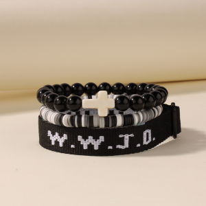 3 Máy Tính WWJD Cơ Đốc Giáo Vòng Tay Bộ Dành Cho Phụ Nữ Và Nam Giới Chữ Thập Màu Hồng Nửa Vòng Tay E Cao Cấp Đức Tin Trang Sức Nhựa Thời Trang Tôn Giáo