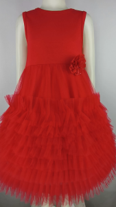 Big Joy Girls Casual Dress Cotton Devine with Layered Raffles Red for Ages 1 to 6 Years Old 554463