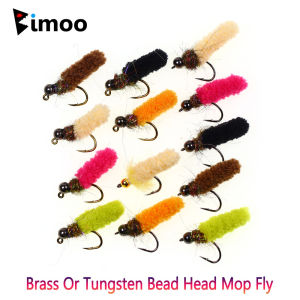 Bimoo 6PCS Brass /Tungsten Bead Head Mop Fly Artificial Crane Fly Caddis Larva Wet Jig Nymph Fly Trout Grayling Fishing Lures