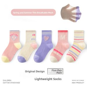 miiow | Breathable Mesh Childrens Socks Thin Medium Tube Antibacterial Cotton Spring Summer Kids Footwear Comfortable Polyester Fiber