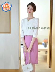 Blus Wanita Korea Lengan 3/4 wanita Gaya Korea variasi kalung Saffhire