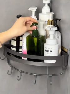 Buy 1 Take 1 Bathroom Corner Shelf Punch-free Wall Mounted Triangle Storage Rack With Hooks