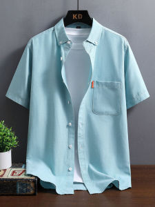 Summer 2025 Mens Short Sleeve Casual Shirt Korean Style Slim Fit Solid Color Half Sleeve White Button up Cotton Polyester Blend