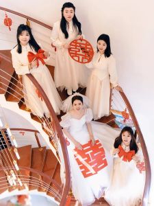 Champagne Color Maids Dress New Chinese Style Retro Sister Group Gown Luxury Minimalist Autumn Winter Wedding Party Performance