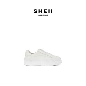 SHÉII | Giày Thể Thao Da Thật Đế Dày Tăng Chiều Cao Mũi Tròn Màu Trắng