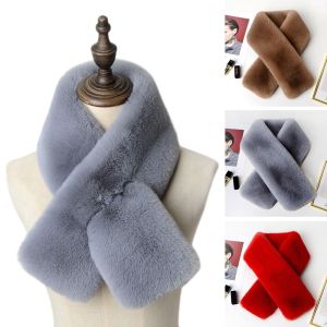 ABWGA Thicken Cross Scarf Faux Rabbit Fur Solid Color Neckerchief Wrap Cute Neck Scarf Women