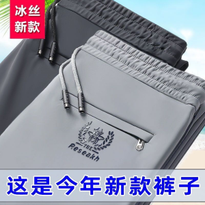 Quần Dài Thể Thao Thường Ngày Bằng Lụa Băng Mùa Hè Mỏng Rộng Rãi Nhanh Khô Có Dây Rút Quần Dài Làm Việc Cho Nam