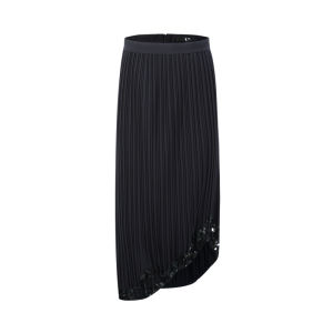Beaded and Pleated Wool Blend Straight Skirt