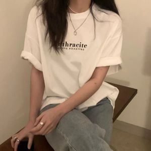 IELGY womens Hong Kong style loose and simple solid color short-sleeved t-shirt