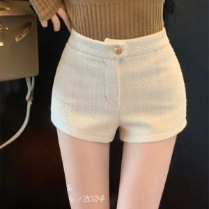 GUZILIAN | กางเกงขาสั้นทรงเดรสเอวสูงทรงเข้ารูปผ้าขนแกะผสมสำหรับผู้หญิงในฤดูใบไม้ร่วงและฤดูหนาว กางเกงขายาวทรงหลวม กางเกงขายาวทรงหลวม ทรงเดรส เอวสูง