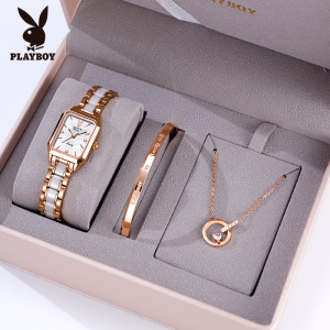 PLAYBOY jam tangan wanita elegan mewah dewasa 2024 anti air korea import original asli jam tangan 1 set lengkap pita keramik