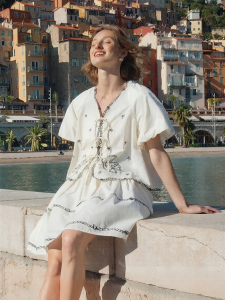 INMAN | Bohemian Embroidered Cotton A-line Skirt and Shirt Set