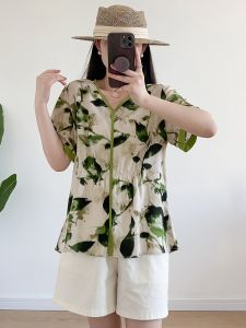 Cotton Silk Shirt Womens Summer 2024 Thin Loose Plus Size New Chinese Short Sleeve Artificial Cotton Tops T-shirt