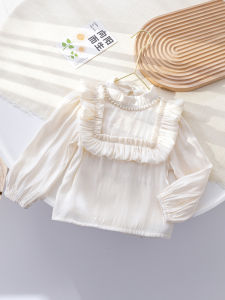 Fashionable Girls Shirt Spring Autumn Base Layer Baby Korean Style Polyester Long Sleeve Stand Collar Straight Cut Regular Thickness