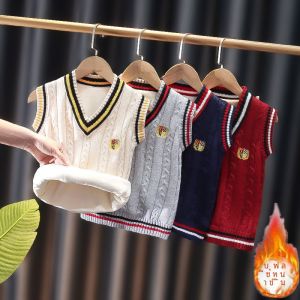 ฤดูใบไม้ร่วง ฤดูหนาว ผ้าขนแกะ เรียงราย เสื้อกั๊ก ถัก ผ้าฝ้าย เส้นด้าย แขนกุด เสื้อผ้าเด็กคอวีแฟชั่นเด็กวัยหัดเดิน ลำลอง เสื้อสเวตเตอร์