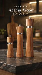 CRYSALIS Salt & Pepper Mill Manual Grinder Spice Container Seasoning Bottle Spice Shaker Acacia Wood