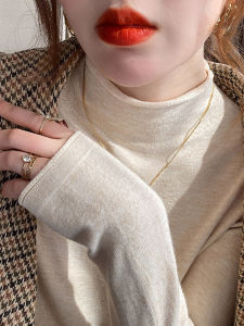 เสื้อถักคอปกสูงครึ่งตัวสำหรับผู้หญิง ฤดูใบไม้ร่วง/ฤดูหนาว เสื้อชั้นในผ้าขนสัตว์เนื้อหนา ผ้าขนสัตว์เนื้อเนียนเนื้อเนียนเนื้อเนียน