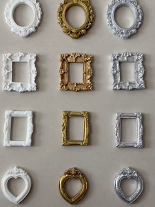 12pcs Retro Mini Photo Frame Golden Resin Wall Mount Display Cases DIY Desktop Decor Photo Frames