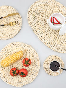 Heat Resistant Dining Table Mat Woven Grass Pad Japanese Style Home Use Pot Holder Vegetable Fiber round Shape Country Style