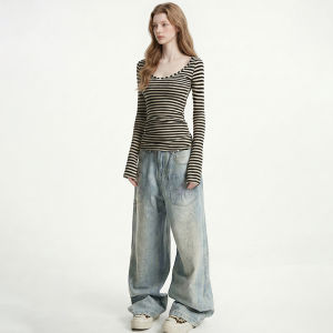 Slimming Stripe Long Sleeve T-Shirt Womens
