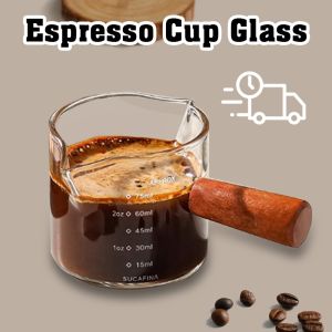 Espresso Cup Measuring Cup Double Mouth Bottle Coffee Share Pot Wooden Handle Small Glass Milk Tea