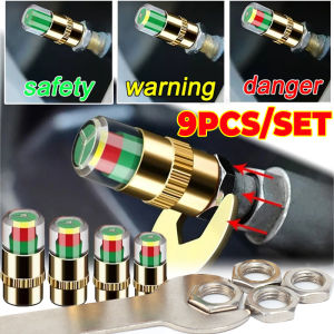 9PCS/Set Car Tire Pressure Indicator Set Auto Tire Pressure Gauge Alert Monitoring Valve Cap Sensor Indicator External Valve Detection Tools
