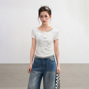 BAIDAIFEI | Floral Print Close-Fitting Crop Top T-Shirt