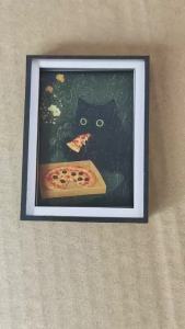Exquisite Mini 3-Layer Photo Frame Fridge Magnet Black Cat & Pizza Pattern Fun Home Decor Unique Exquisite Holiday Gift