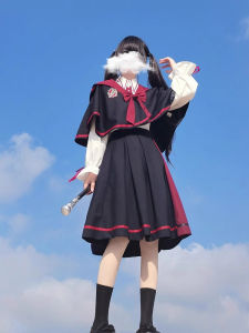 Black School Style Magic Robe Shirt Short Skirt Set Little Witch Halloween Costume Lolita JK Skirt Japanese Style Plaything