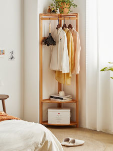 Modern Minimalist Solid Wood Corner Clothes Rack Bedroom Living Room Stand Hanging Storage Shelf Space Saving Adult Furniture