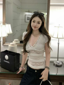 VKSOD | Sweet Spicy Style V-Neck Lace Top Design Fashionable White