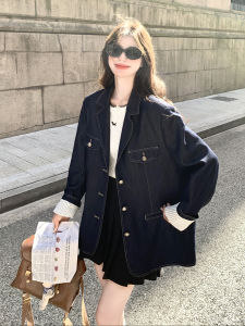 Casual Commuter Style Womens Denim Blue Suit Jacket Fashionable High-End Feeling Autumn New Arrival Long Sleeve Single Button