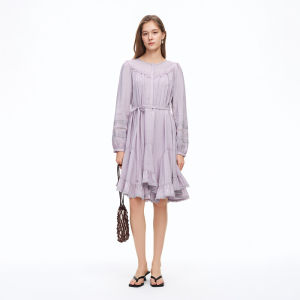 DUSHU | Irregular Lace Trim French Purple Vintage Dress