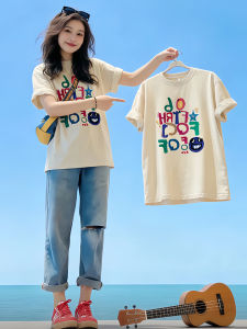 Shalldoer | Korean Style Letter Print Crew Neck Loose Short Sleeve T Shirt