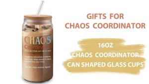 Chaos Coordinator Gifts For Women - 16oz Chaos Coordinator Glass Cup With Lid And Straw - Drinking Glasses Tumbler Gifts For Her - Thank You Gift For Coworker Teacher Boss Lady